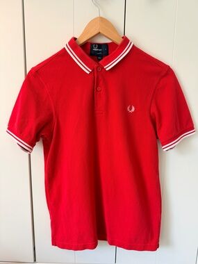 Fred Perry Polo Shirt Red Slim Fit Size S Classic Laurel Logo